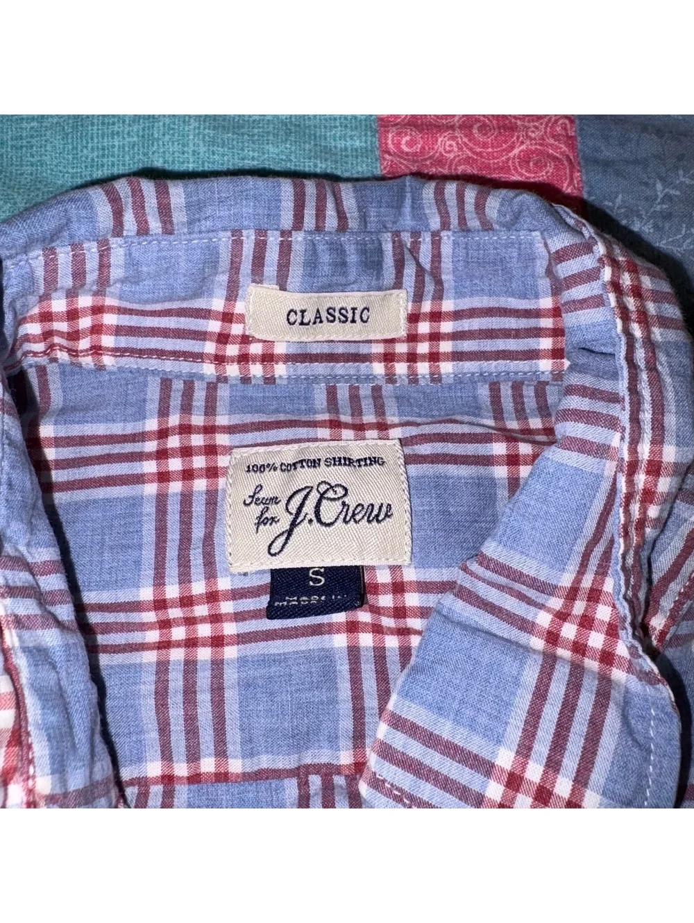 J.Crew Classic Fit Mens Small Blue and Red Plaid Button-Up Shirt Classic Dress T